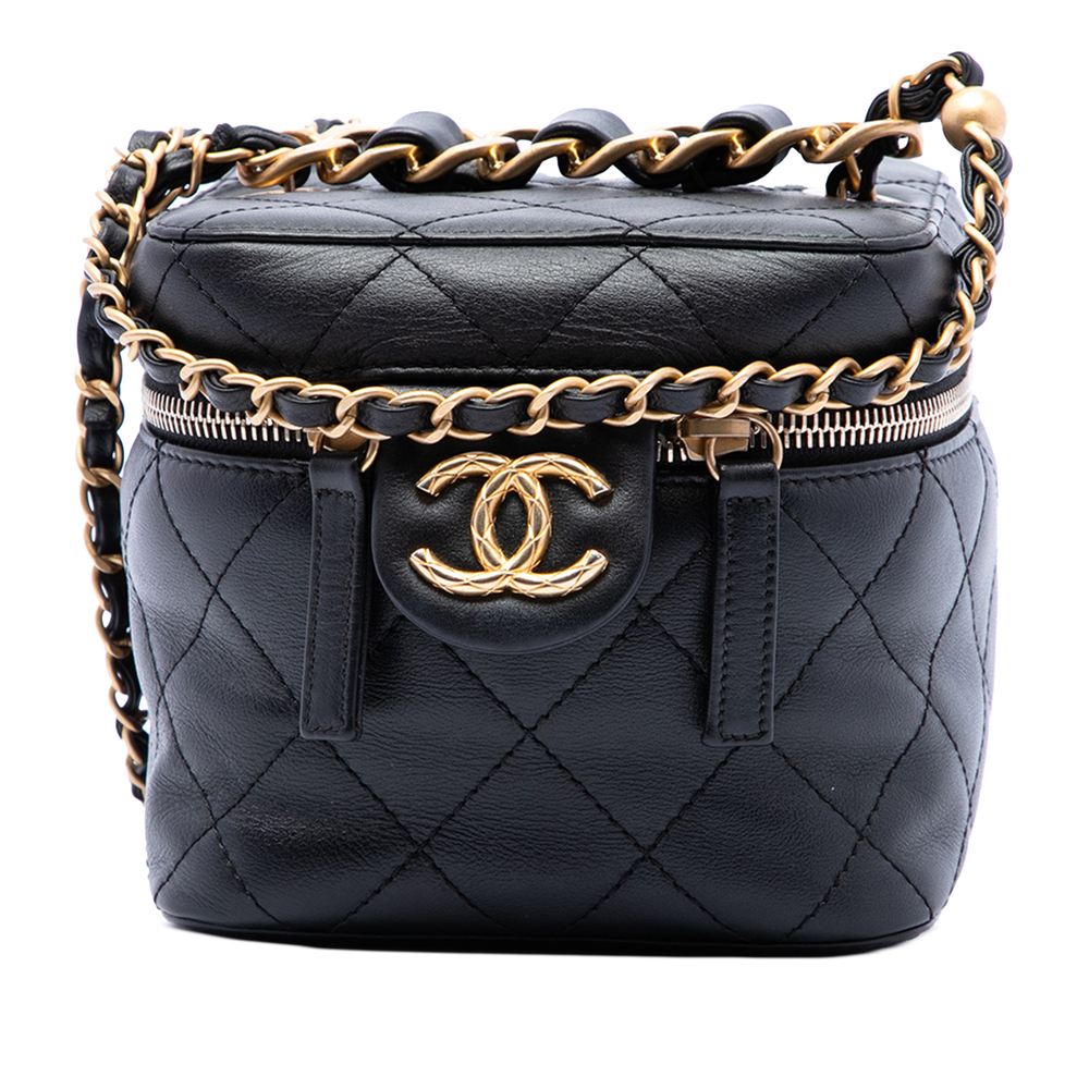 Pre-Loved Chanel Small Quilted Calfskin Chain Bar Vanity Case with Chain